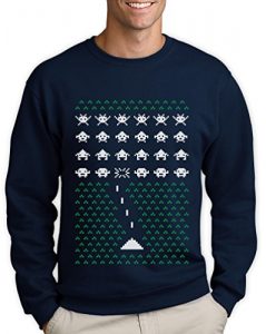 Geek-Space-Invaders-Style-Design-Ugly-Christmas-Sweatshirt-Small-Marineblau-0